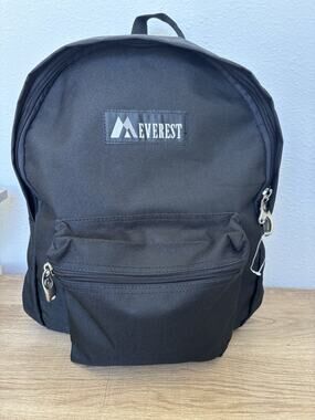 Everest Black Backpack Medium Unisex Zip Closure Front Pocket 16in